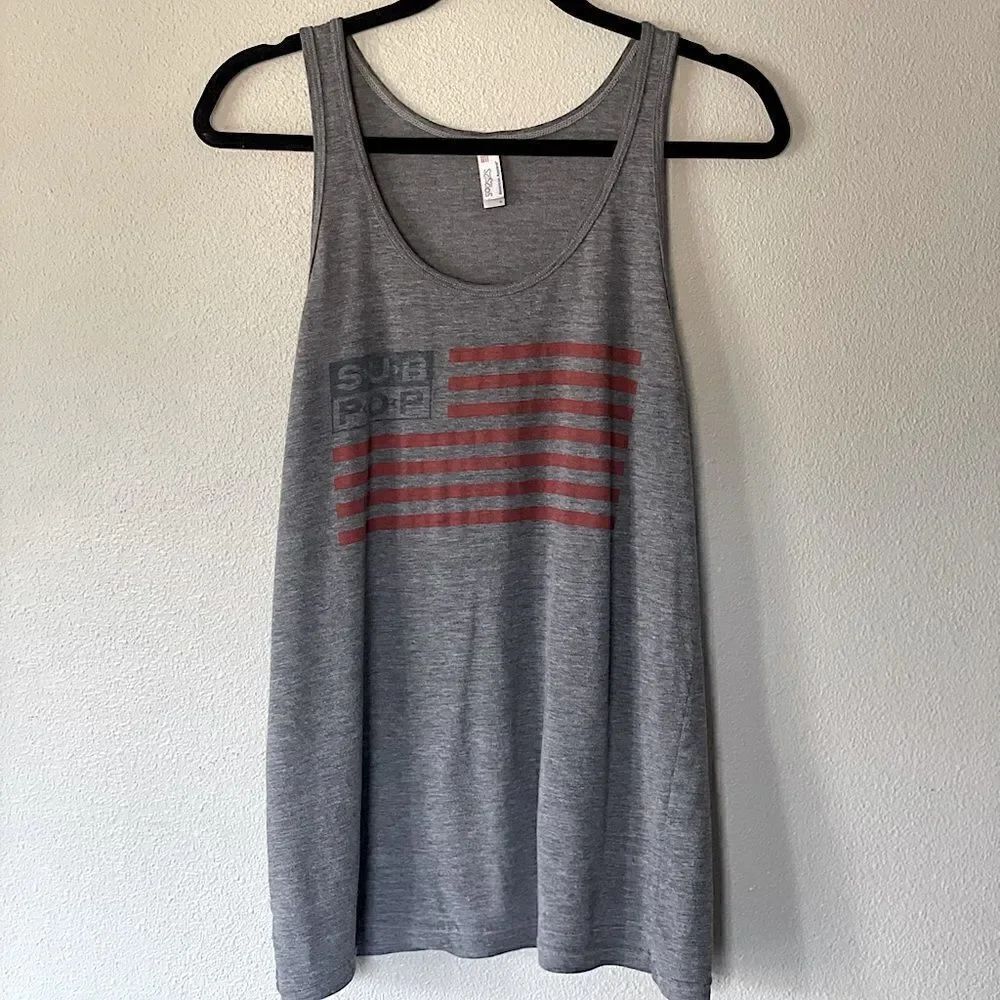 American Apparel, Sub Pop, Light Grey, American Flag Tank. Size Medium.